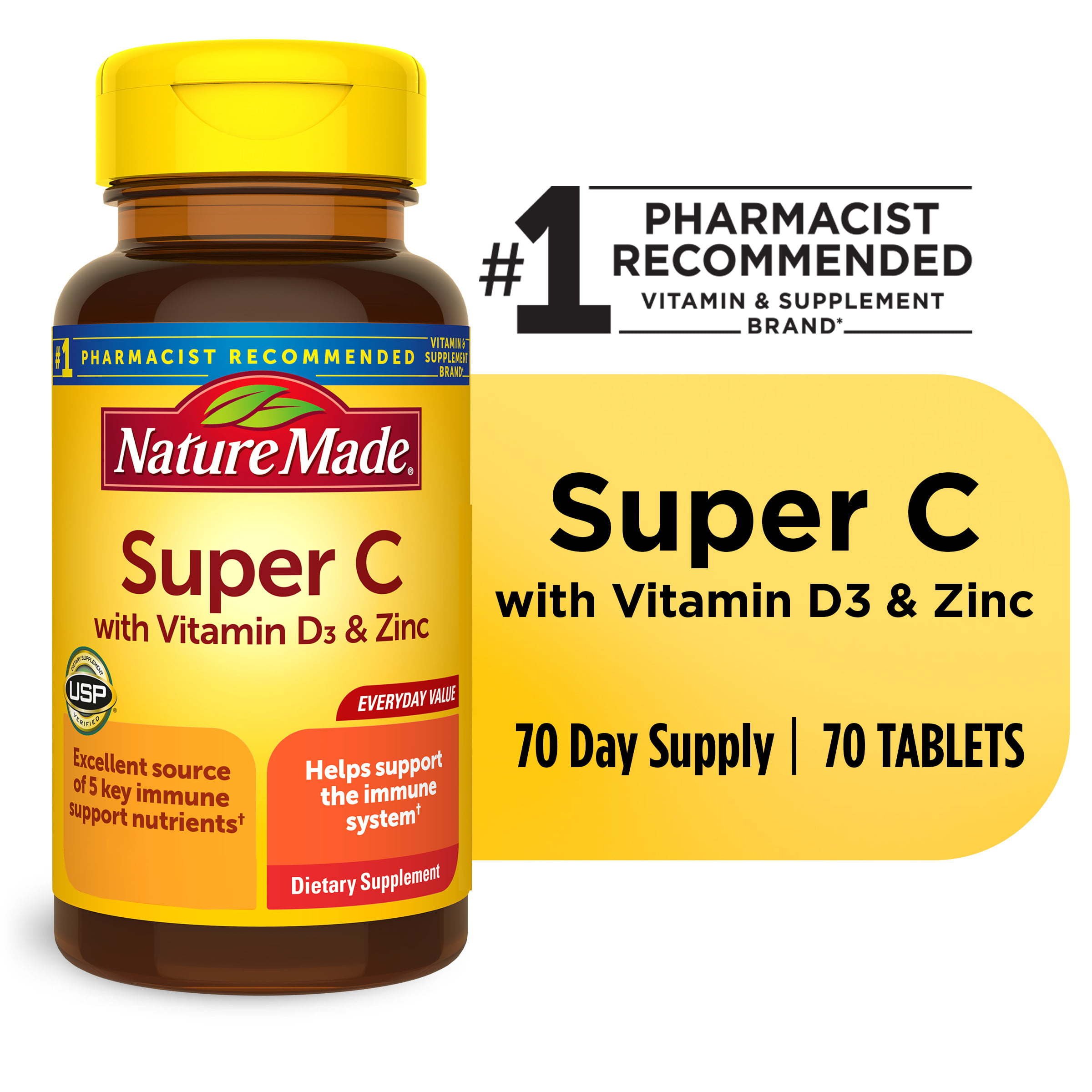 Nature Made Super C with Vitamin D3 and Zinc Tablets; Dietary Supplement; 70 Count Nature Made Super C with Vitamin D3 and Zinc Tablets; Dietary Supplement; 70 Count